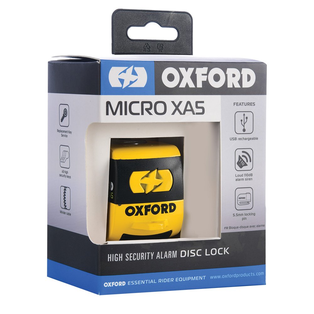 Oxford Micro XA5 Alarm Disc Lock - LK213 Yellow / LK214 Black..
