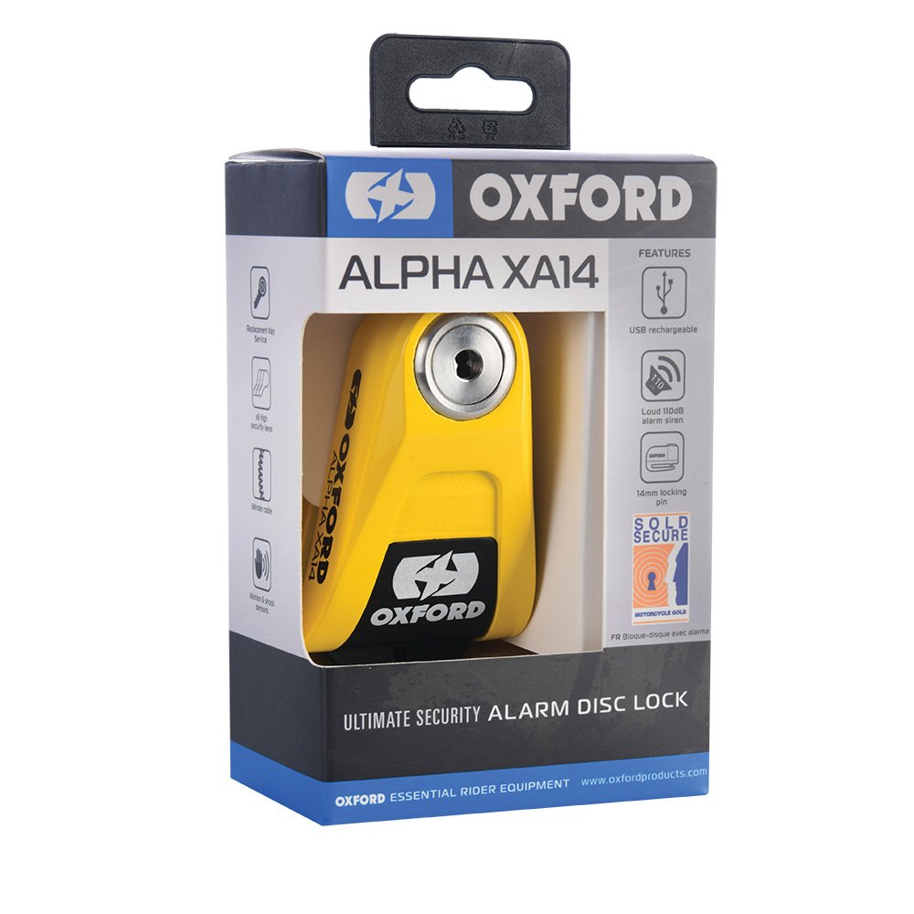 Oxford Alpha XA14 Alarm Disc Lock - Yellow LK217 / Black LK218..