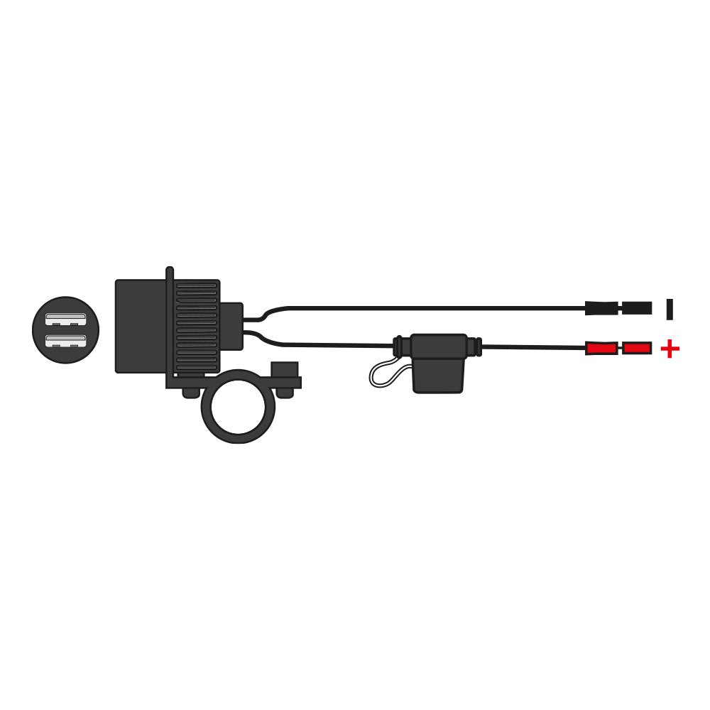 Oxford Dual USB socket (5V 2Amp) & 10amp fused 1.2mtr loom - EL102